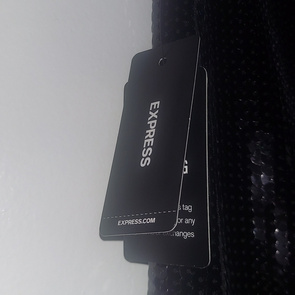 EXPRESS fav Black sequin stretchy midi skirt with feather detail at bottom - Picture 7 of 11